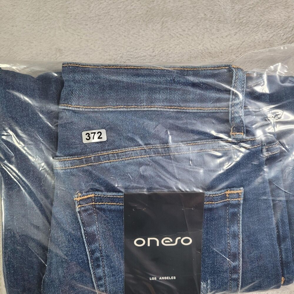 Oneso Wide Leg Jeans Womens 28 Blue Med Wash Relaxed Distressed Stretch Denim - Picture 10 of 10